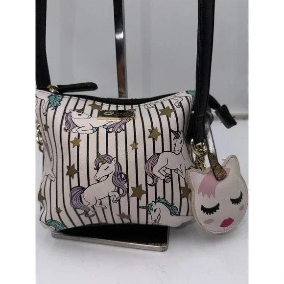 Luv Betsey by Betsey Johnson Unicorn Striped Crossbody Bag with Unicorn Charm - Picture 2 of 9